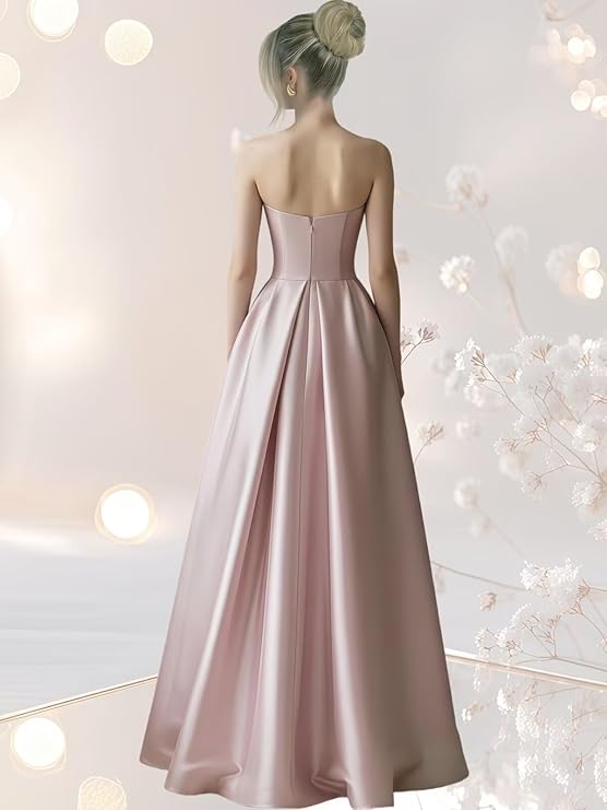 Lumidress Elegant Strapless A-Line Satin Evening Gown with Layered Tulle Skirt