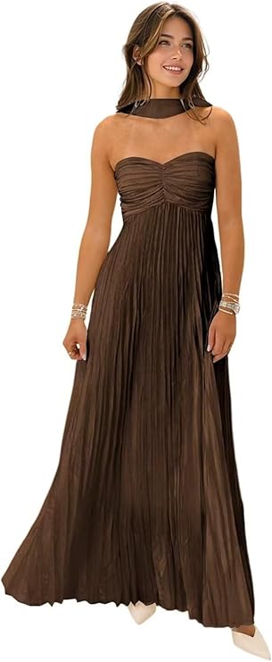 Lumidress Elegant Chiffon Sweetheart Neck A-Line Pleated Formal Evening Gown with Scarf