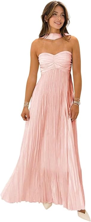Lumidress Elegant Chiffon Sweetheart Neck A-Line Pleated Formal Evening Gown with Scarf