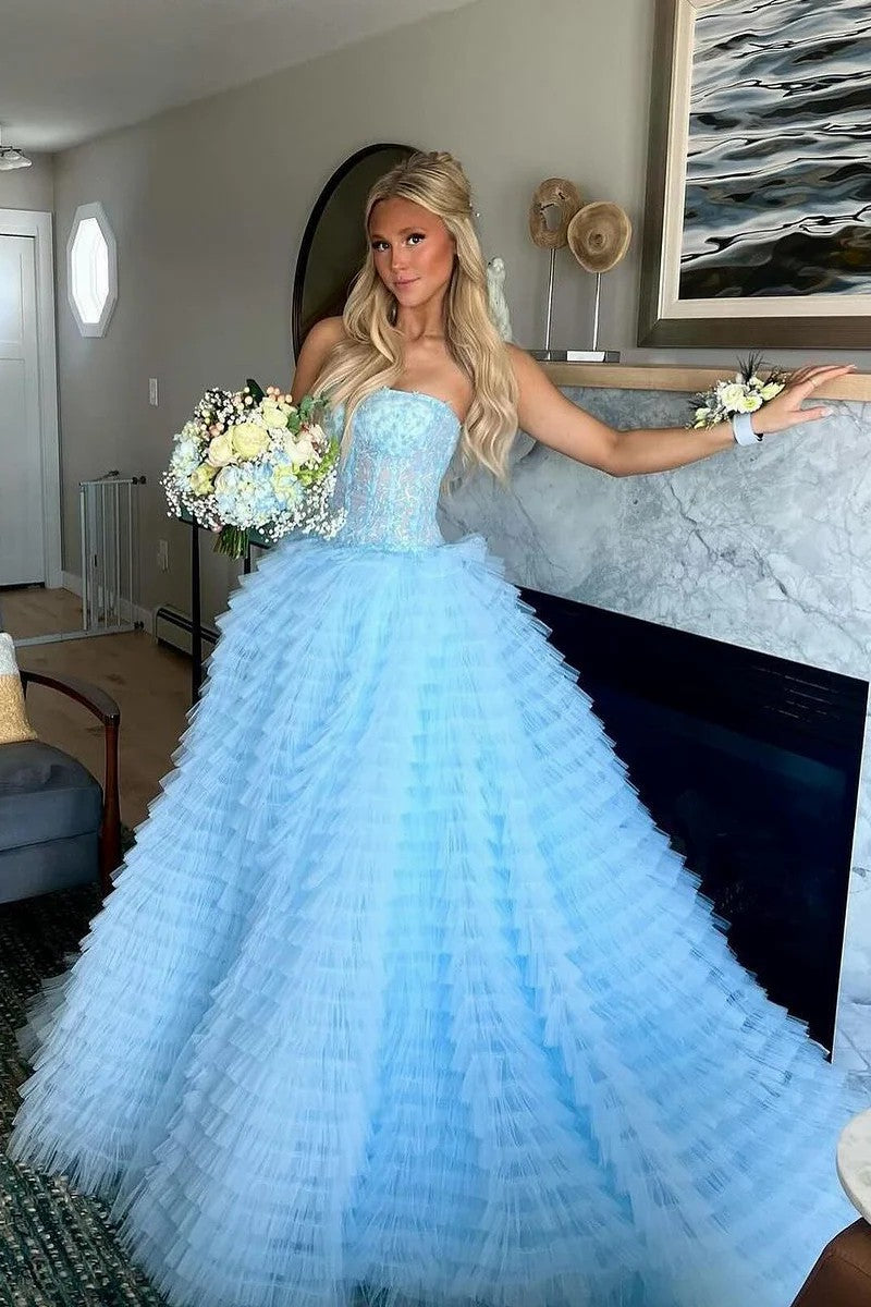 Lumidress Gorgeous Sweetheart A-Line Tiered Tulle Prom Dress with Ruffles