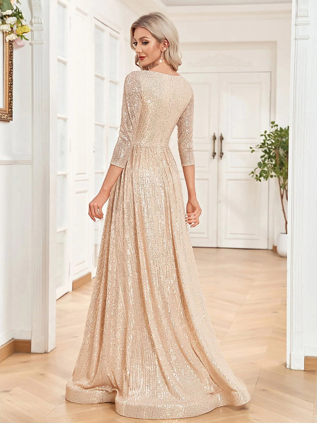 Lumidress Women V-Neck High Waist Shining Bridesmaid Dress Party Dress