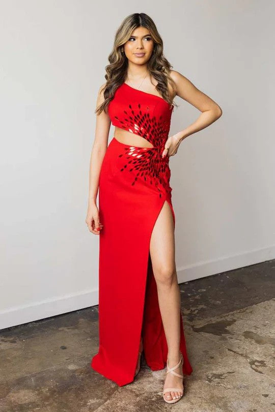 Lumidress Glamorous Royal Blue One-Shoulder Mirror Sequin Prom Dress with Slit