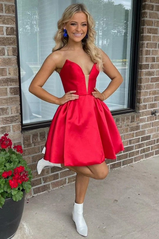 Lumidress Elegant Red Strapless A-Line Short Homecoming Dress