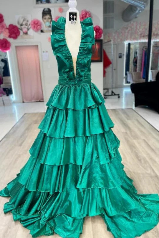 Lumidress Satin A-Line Halter Prom Dress with Slit and Ruffle Detail