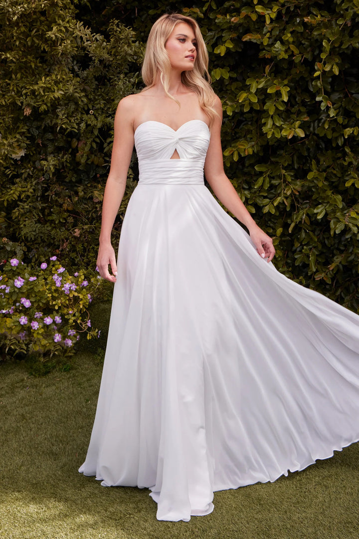 Lumidress Elegant White Chiffon Strapless A-Line Gown