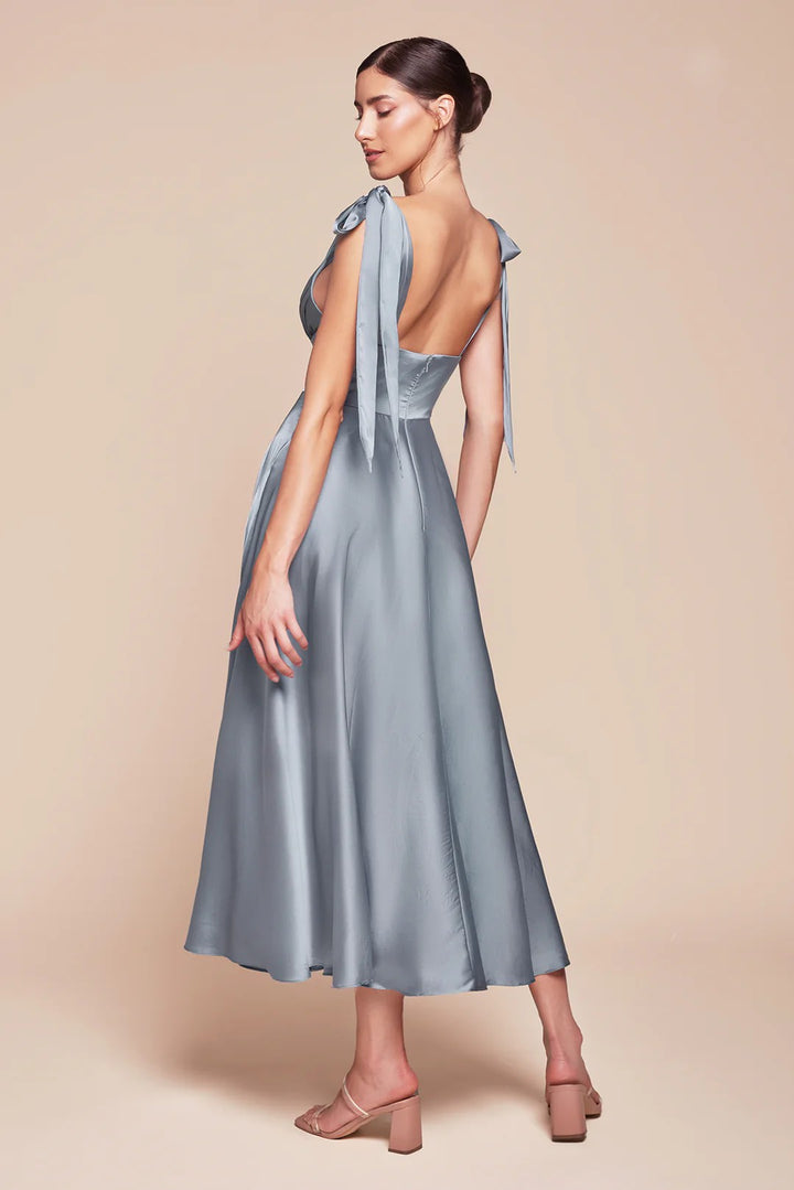 Lumidress Elegant Satin Sleeveless A-Line Tea-Length Bridesmaid Dress