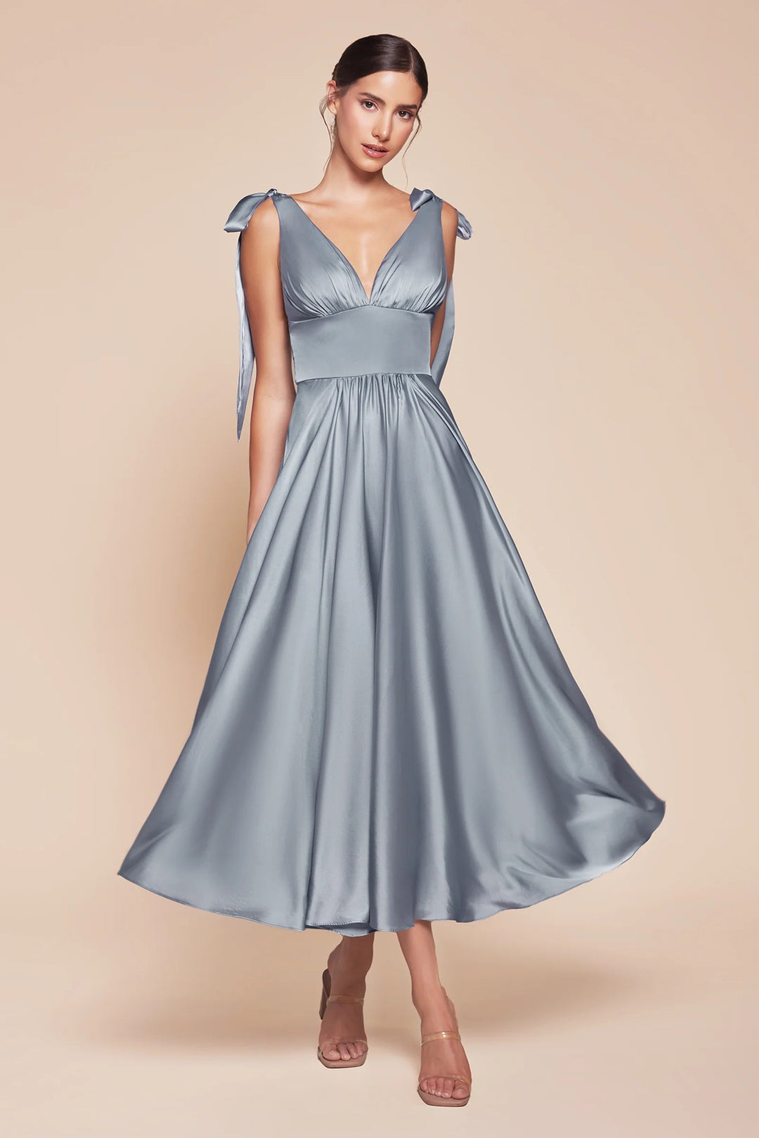 Lumidress Elegant Satin Sleeveless A-Line Tea-Length Bridesmaid Dress