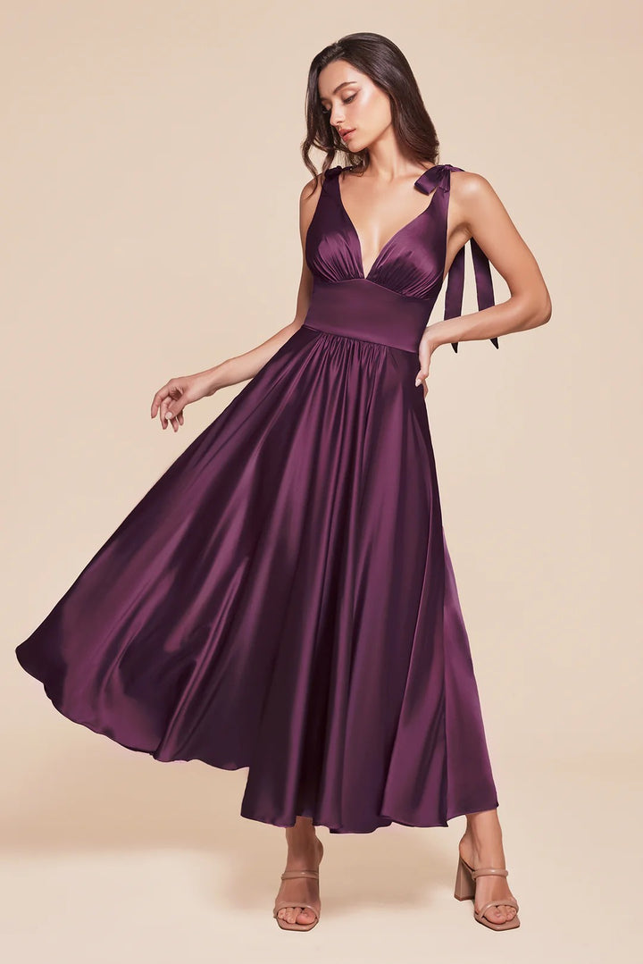 Lumidress Elegant Satin Sleeveless A-Line Tea-Length Bridesmaid Dress