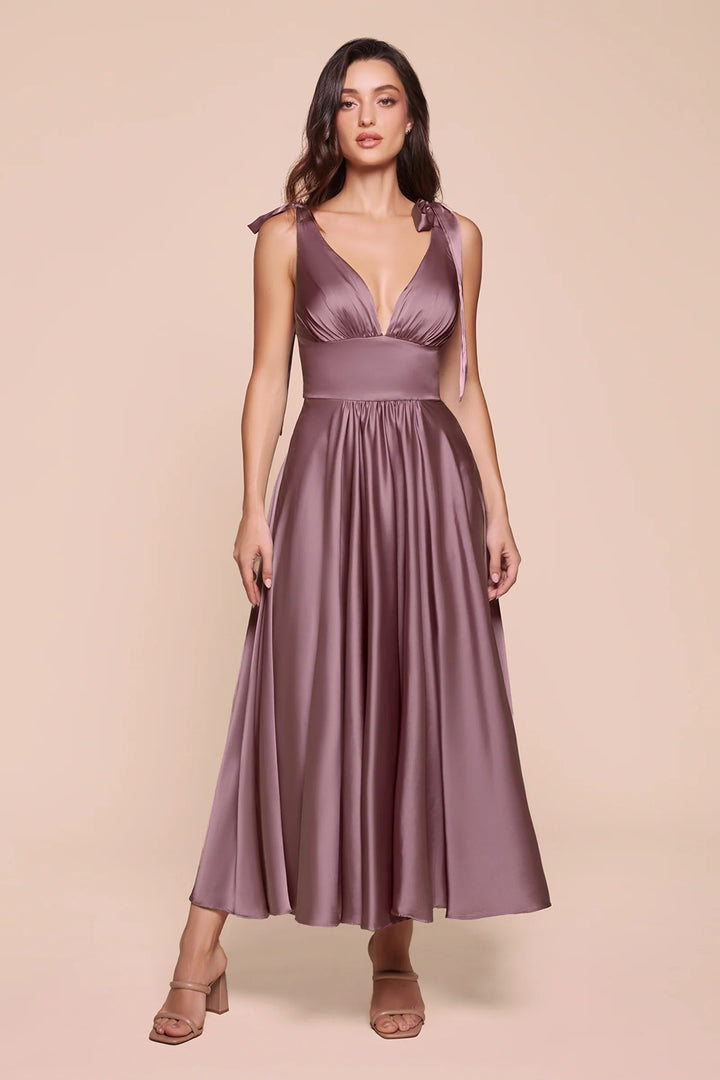Lumidress Elegant Satin Sleeveless A-Line Tea-Length Bridesmaid Dress