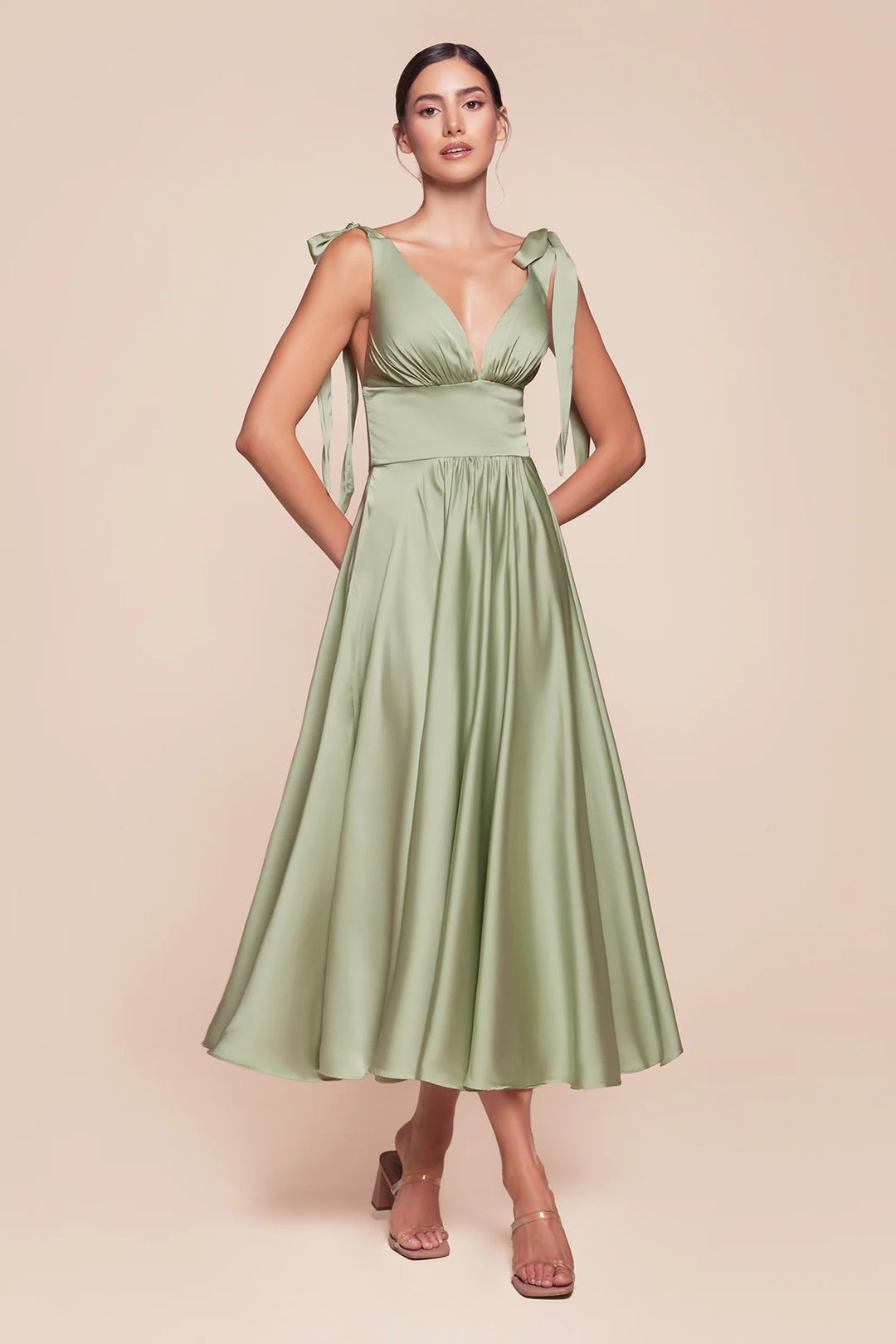 Lumidress Elegant Satin Sleeveless A-Line Tea-Length Bridesmaid Dress