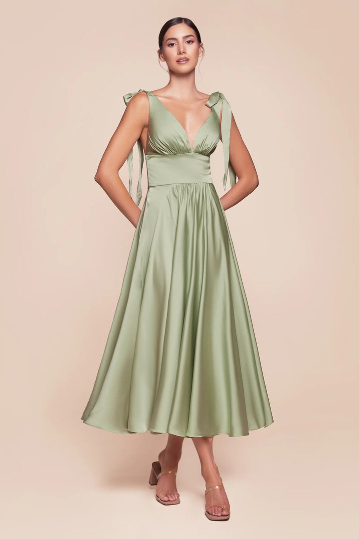 Lumidress Elegant Satin Sleeveless A-Line Tea-Length Bridesmaid Dress