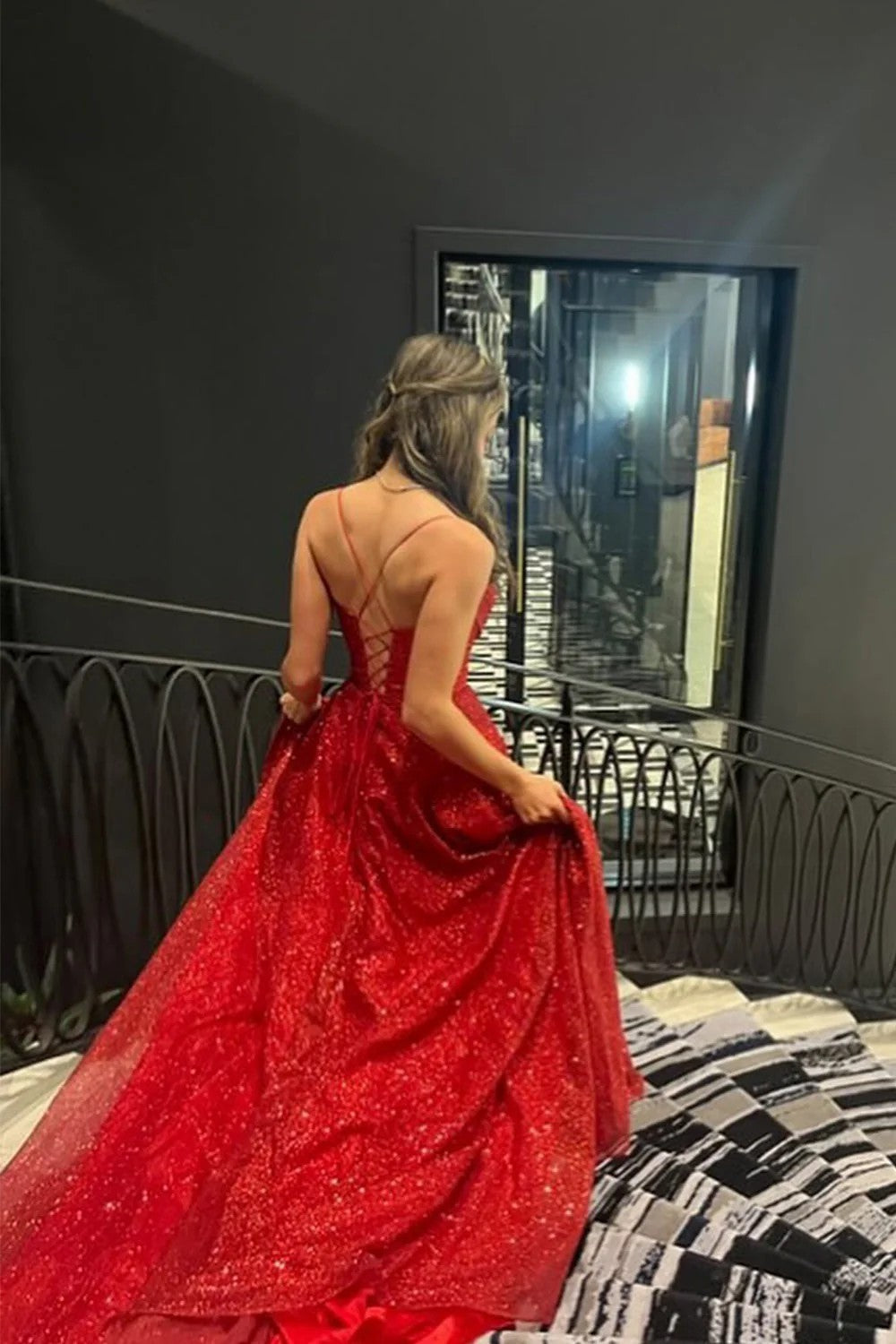 Lumidress Radiant Red Glitter Strapless Ball Gown with Sweetheart Neckline