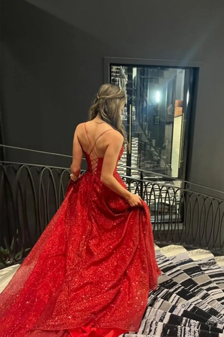 Lumidress Radiant Red Glitter Strapless Ball Gown with Sweetheart Neckline