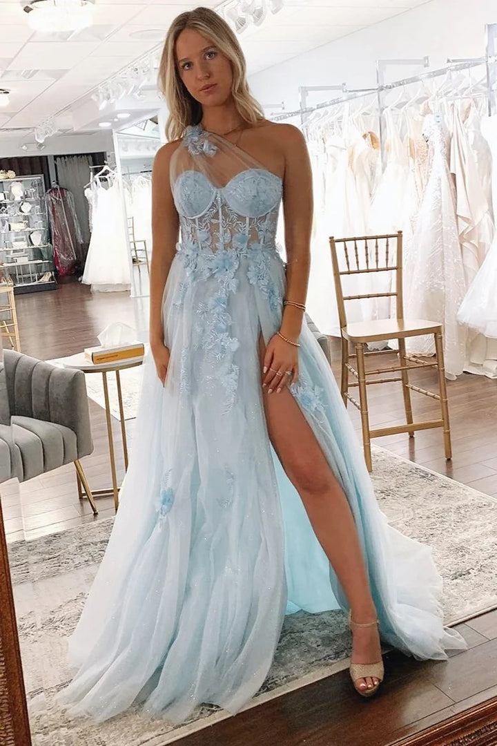 Lumidress Dreamy Lavender One-Shoulder Sheer Mesh Long Prom Dress