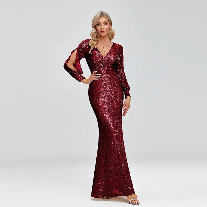 Lumidress Women Elegant V-Neck Mermaid Floor Length Evening Gown