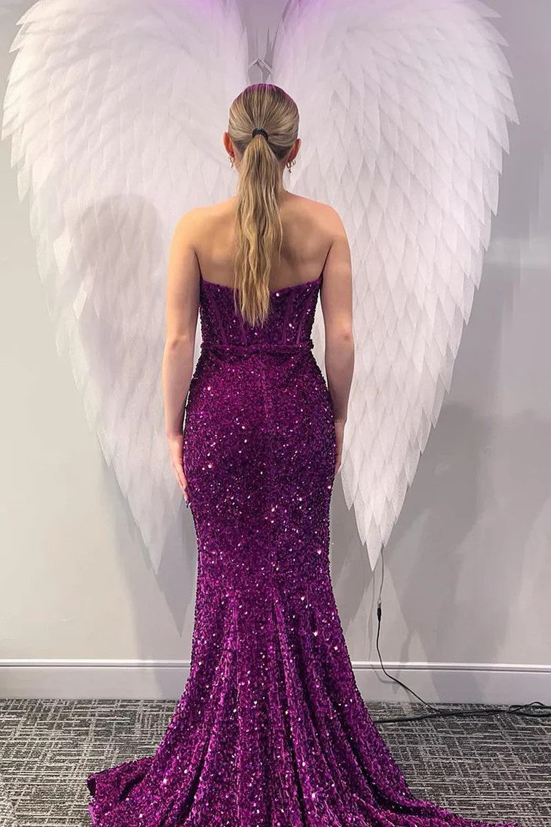 Lumidress Sparkling Purple Sequin Mermaid Long Prom Gown