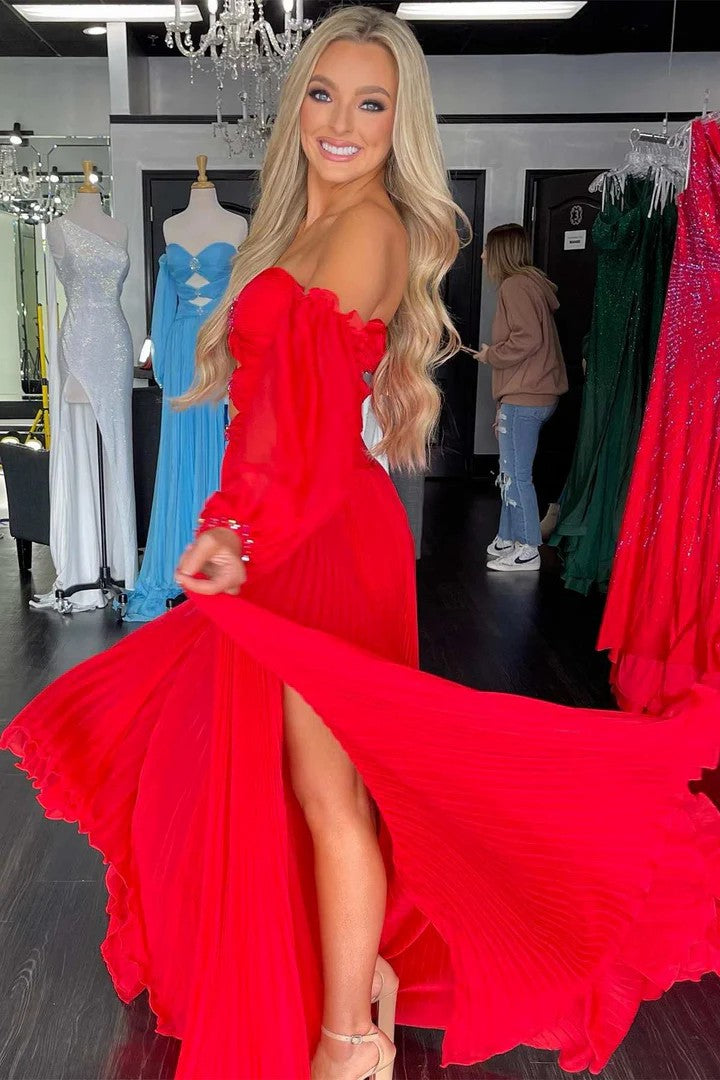 Lumidress Elegant Strapless Sweetheart Pleated Chiffon Prom Dress with Crystal Cutout Details