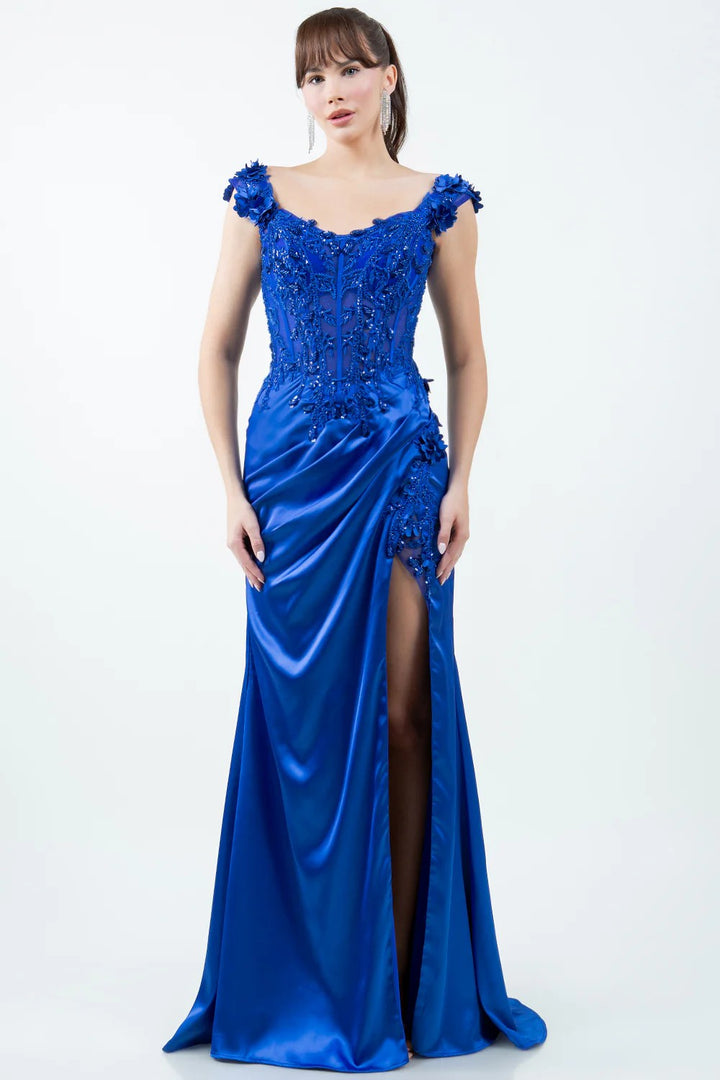 Lumidress Red Elegance Off-Shoulder Embroidered Satin Prom&Evening Gown