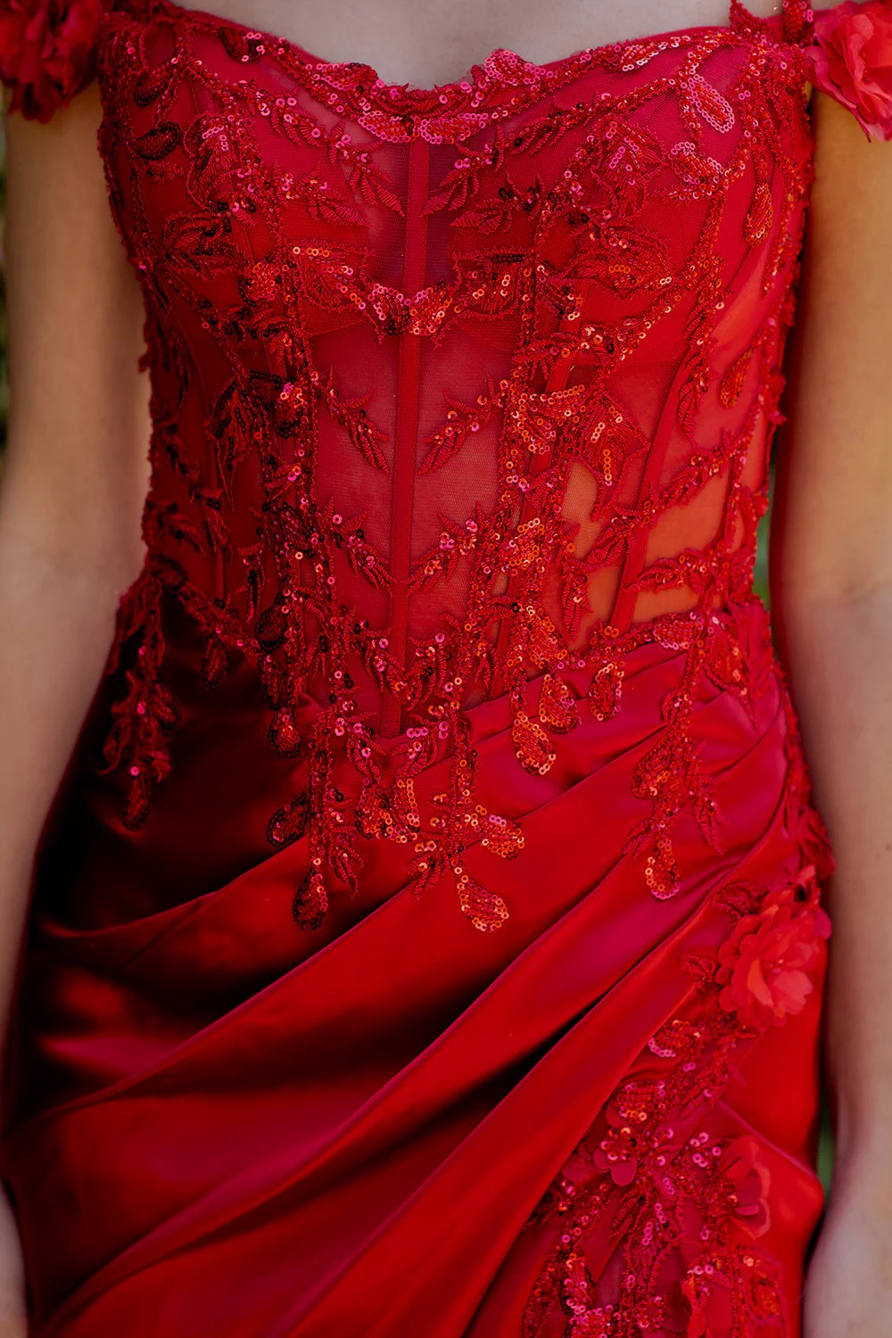 Lumidress Red Elegance Off-Shoulder Embroidered Satin Prom&Evening Gown