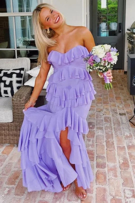 Lumidress Romantic Blush Strapless Tiered Chiffon Mermaid Prom Dress