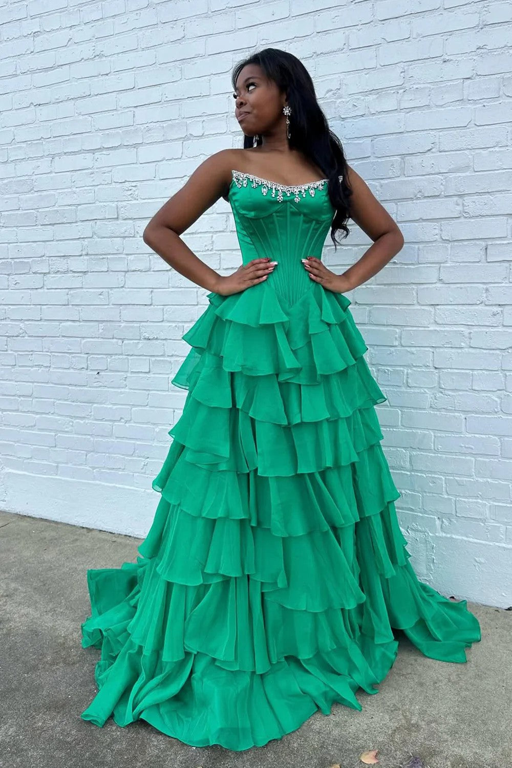 Lumidress Navy Strapless Corset Tiered Ruffle High-Low Prom Ball Gown