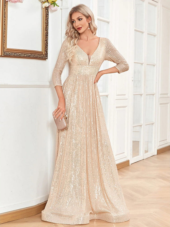 Lumidress Women V-Neck High Waist Shining Bridesmaid Dress Party Dress