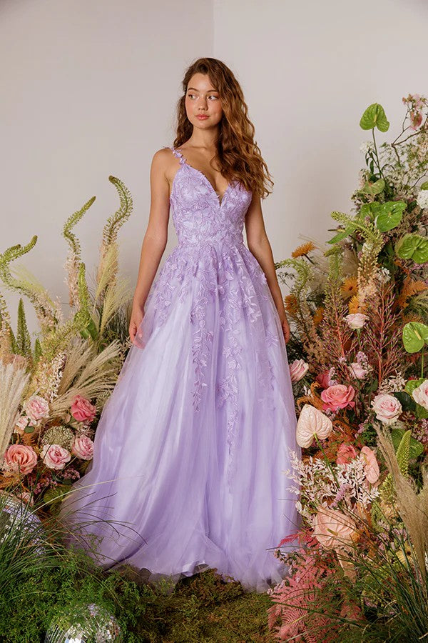 Lumidress Sleeveless V-Neck Glitter Tulle A-Line Gown