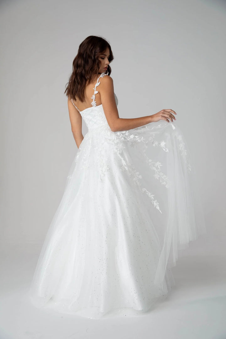 Lumidress Sleeveless V-Neck Glitter Tulle A-Line Gown