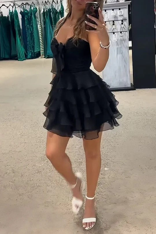 Lumidress Pink Strapless Tiered Ruffle Mini Dress