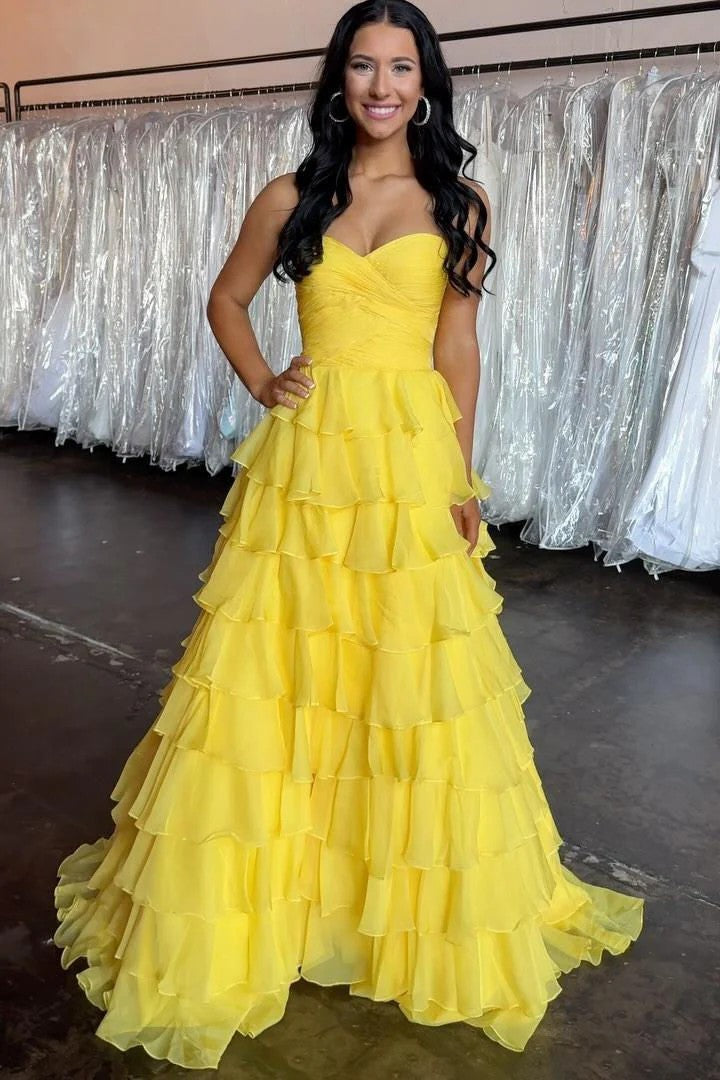 Lumidress Strapless Sweetheart Layered A-Line Prom Dress