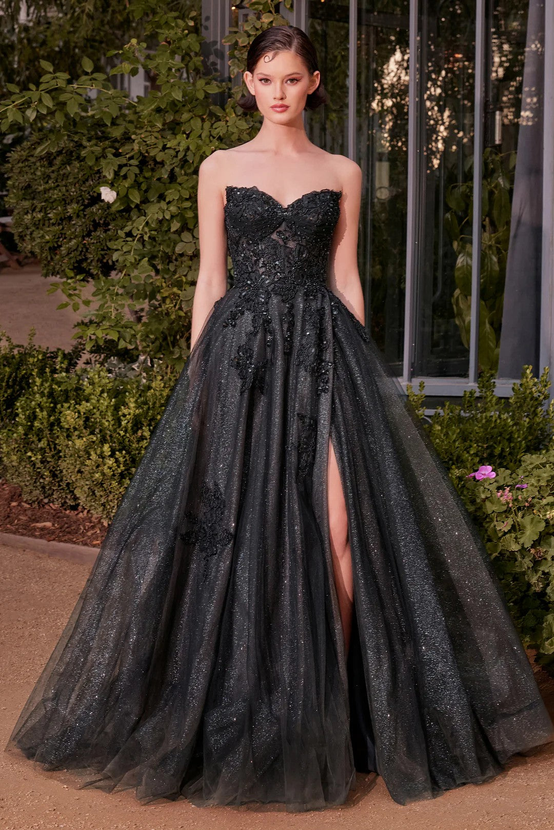 Lumidress Sweetheart Neck Sequin Applique A-Line Slit Gown for Formal Occasion