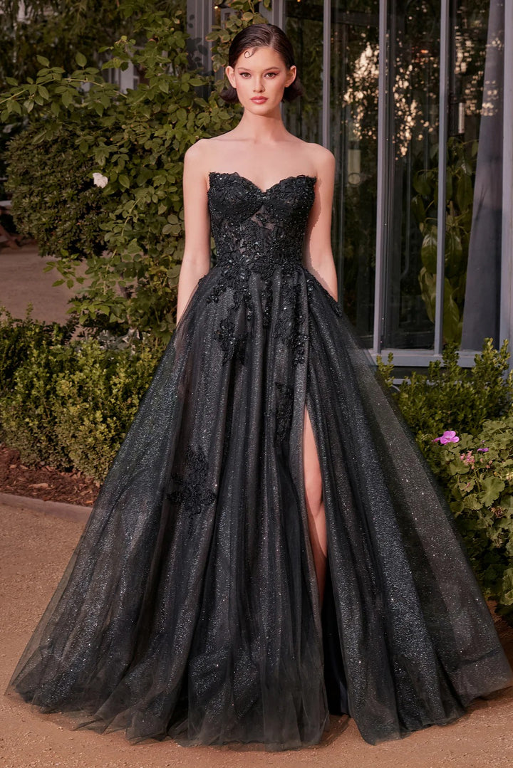 Lumidress Sweetheart Neck Sequin Applique A-Line Slit Gown for Formal Occasion