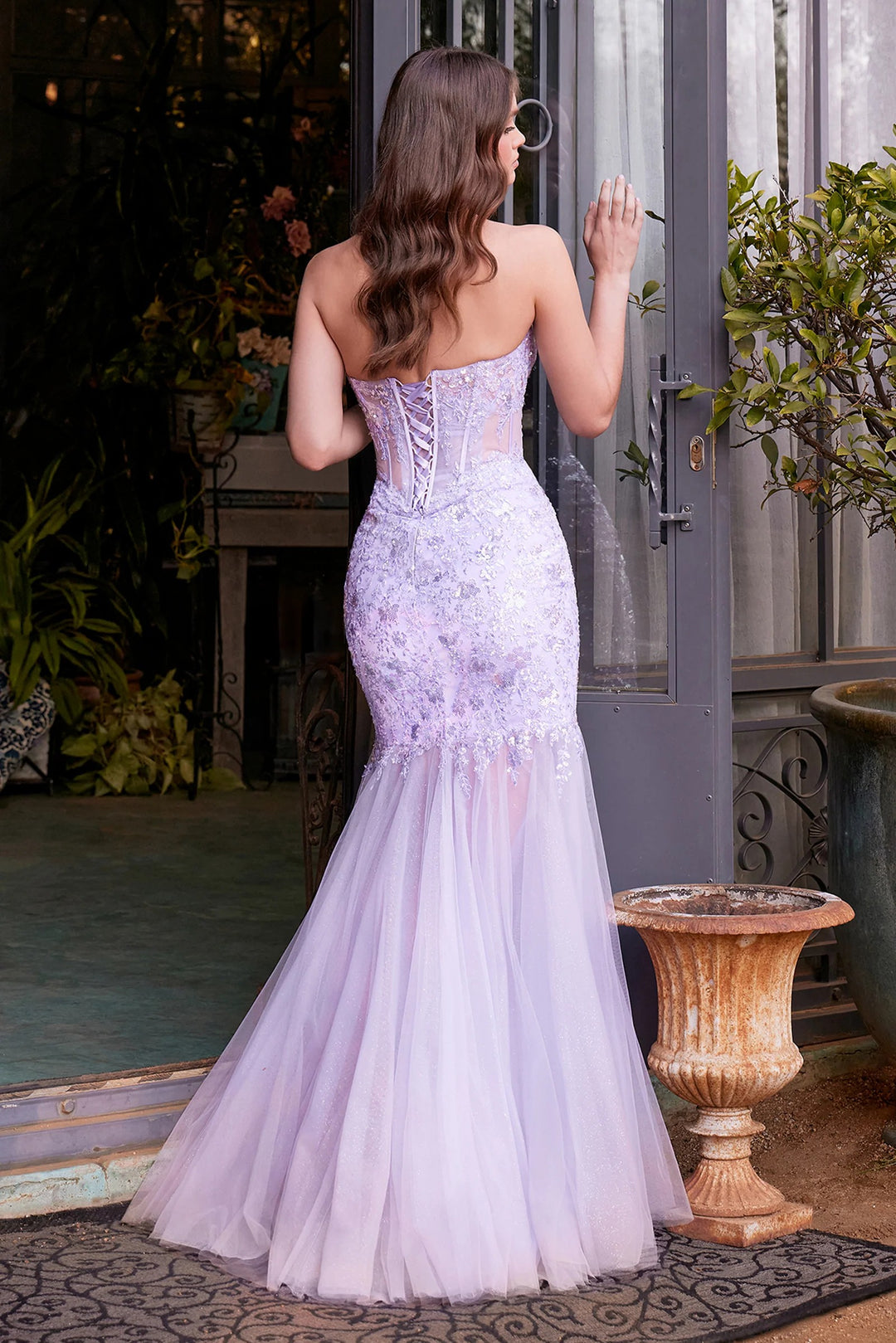 Lumidress Strapless Sequin Applique Mermaid Slit Gown
