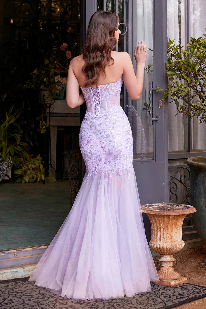 Lumidress Strapless Sequin Applique Mermaid Slit Gown