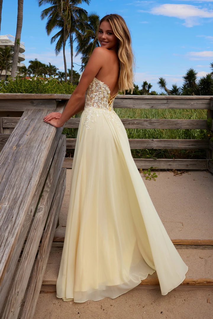 Lumidress Strapless Illusion Sweetheart Floral Applique Corset Gown