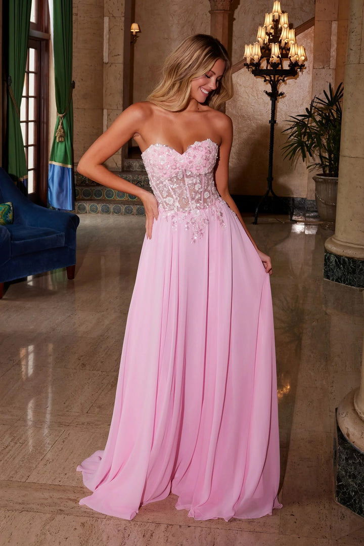 Lumidress Strapless Illusion Sweetheart Floral Applique Corset Gown