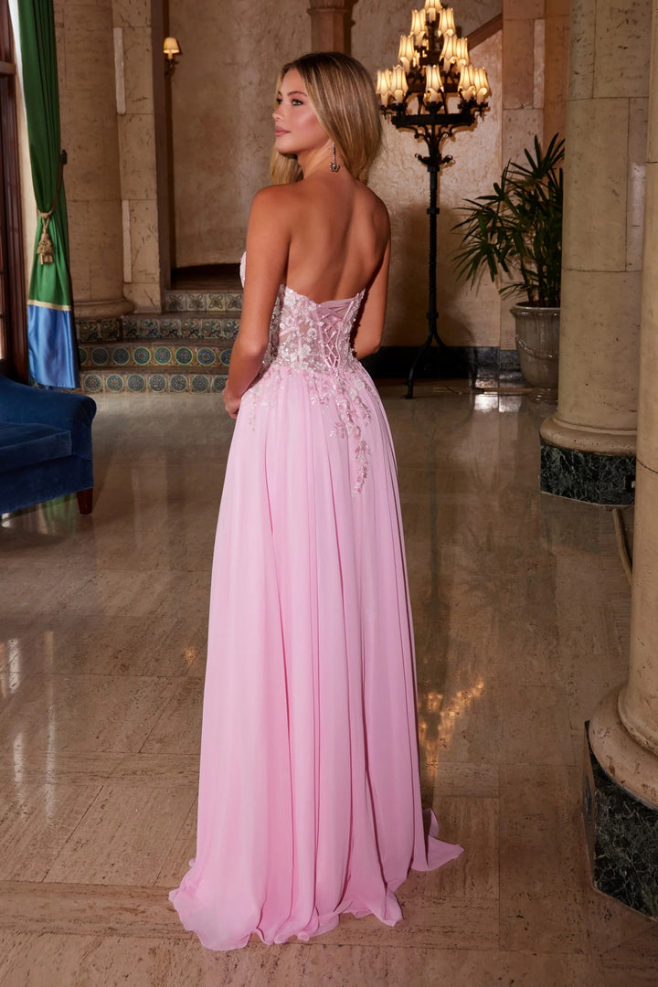 Lumidress Strapless Illusion Sweetheart Floral Applique Corset Gown