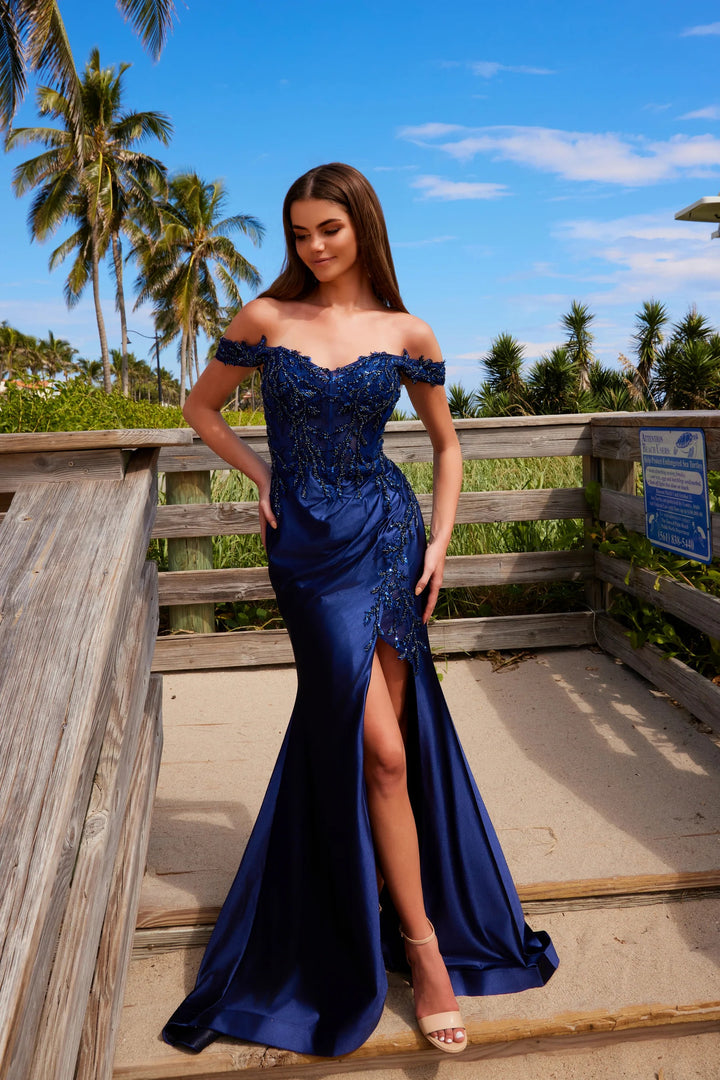 Lumidress Off Shoulder Lace Appliques Mermaid Slit Gown Formal Dresses