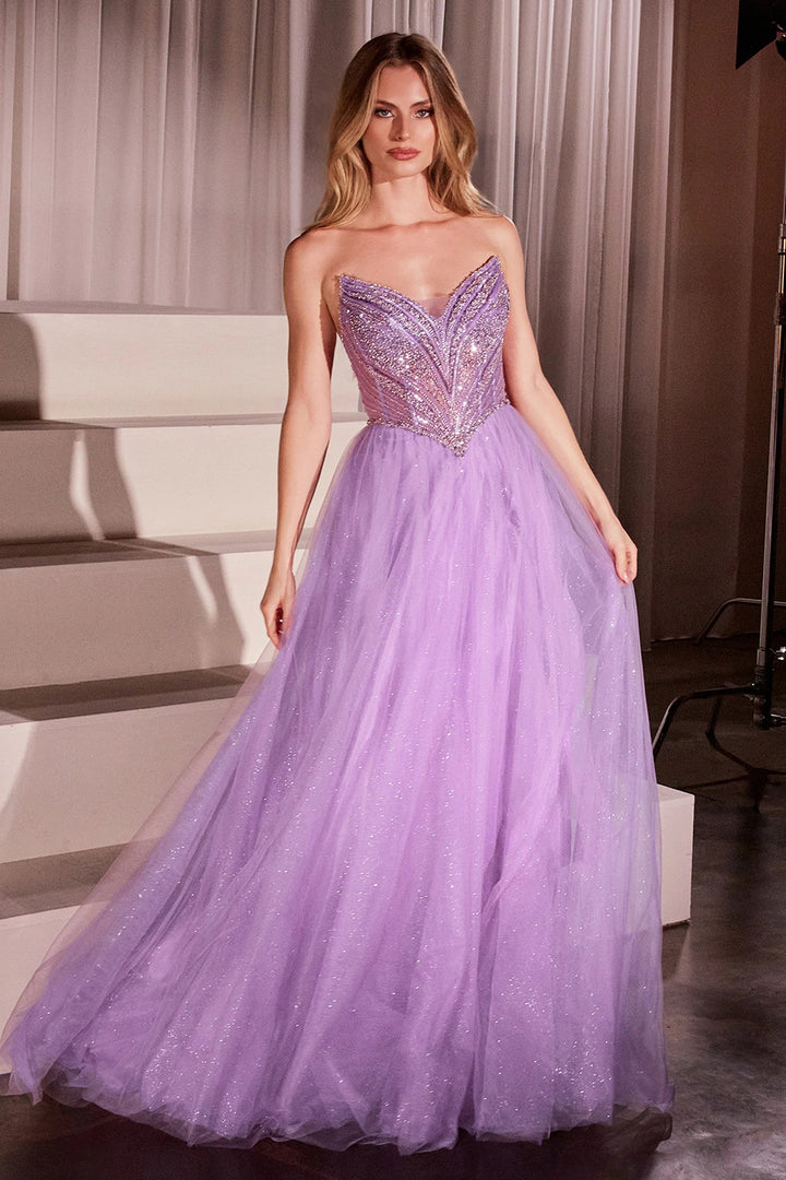 Lumidress Strapless Illusion Sweetheart Bodice Glitter Tulle A-Line Gown