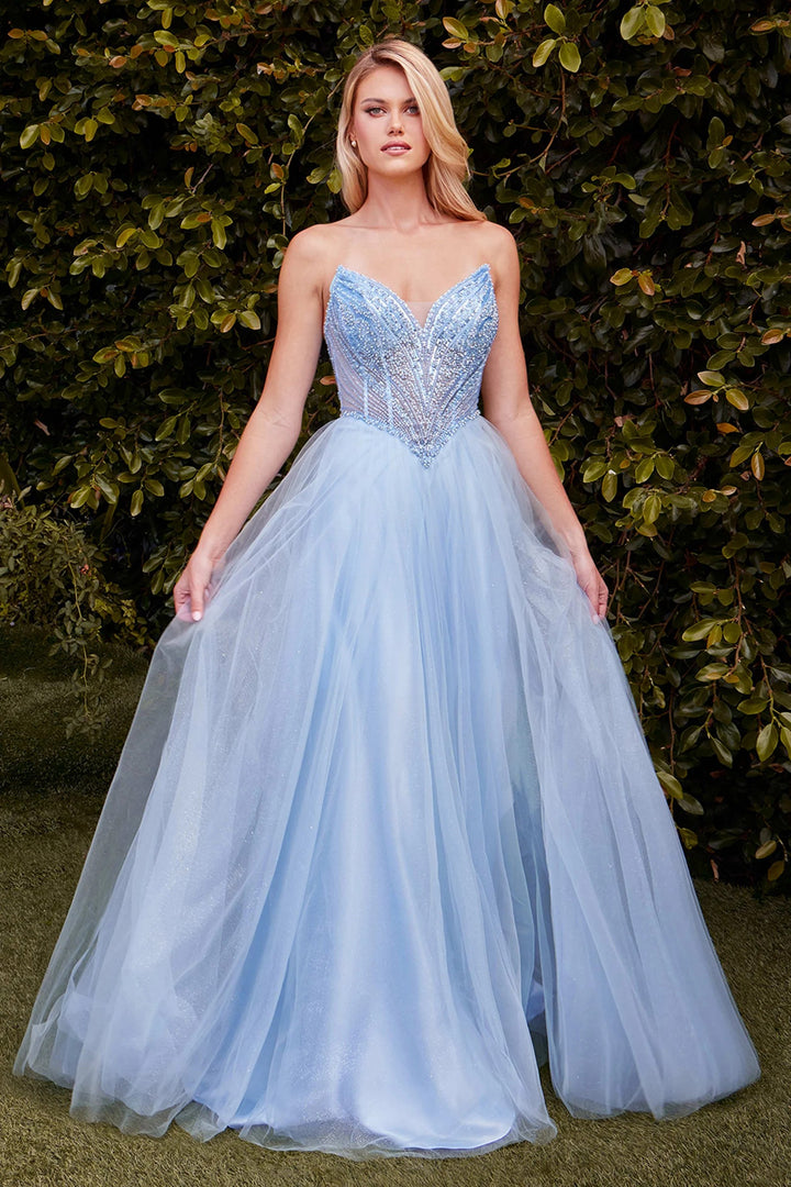 Lumidress Strapless Illusion Sweetheart Bodice Glitter Tulle A-Line Gown