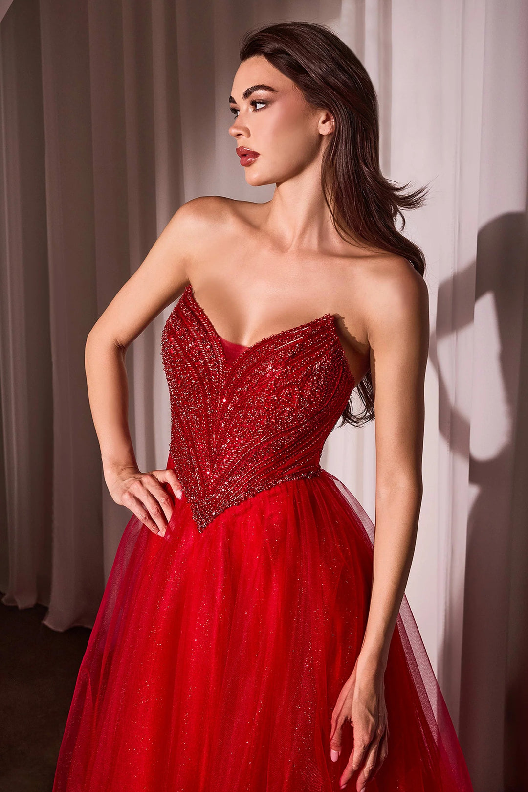 Lumidress Strapless Illusion Sweetheart Bodice Glitter Tulle A-Line Gown