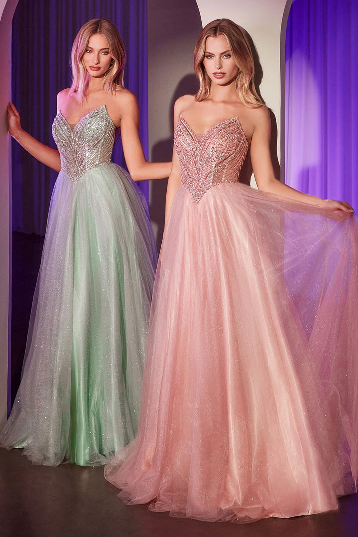 Lumidress Strapless Illusion Sweetheart Bodice Glitter Tulle A-Line Gown