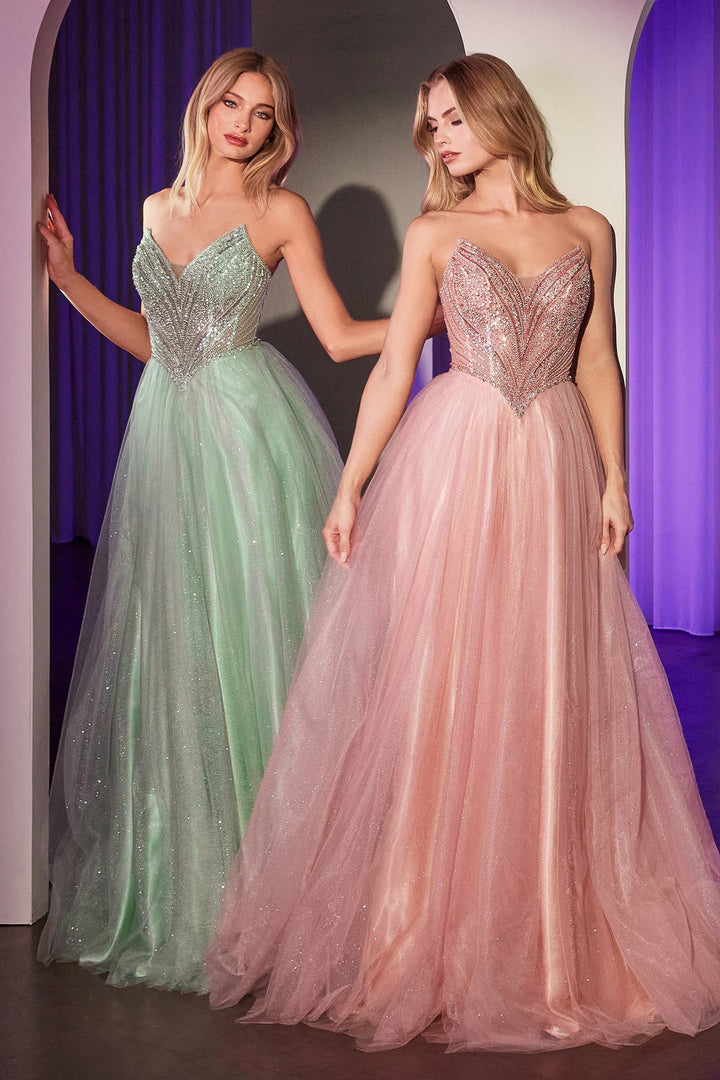 Lumidress Strapless Illusion Sweetheart Bodice Glitter Tulle A-Line Gown