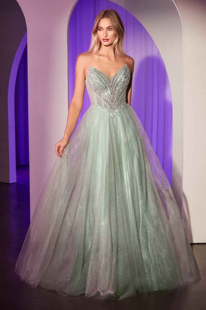 Lumidress Strapless Illusion Sweetheart Bodice Glitter Tulle A-Line Gown