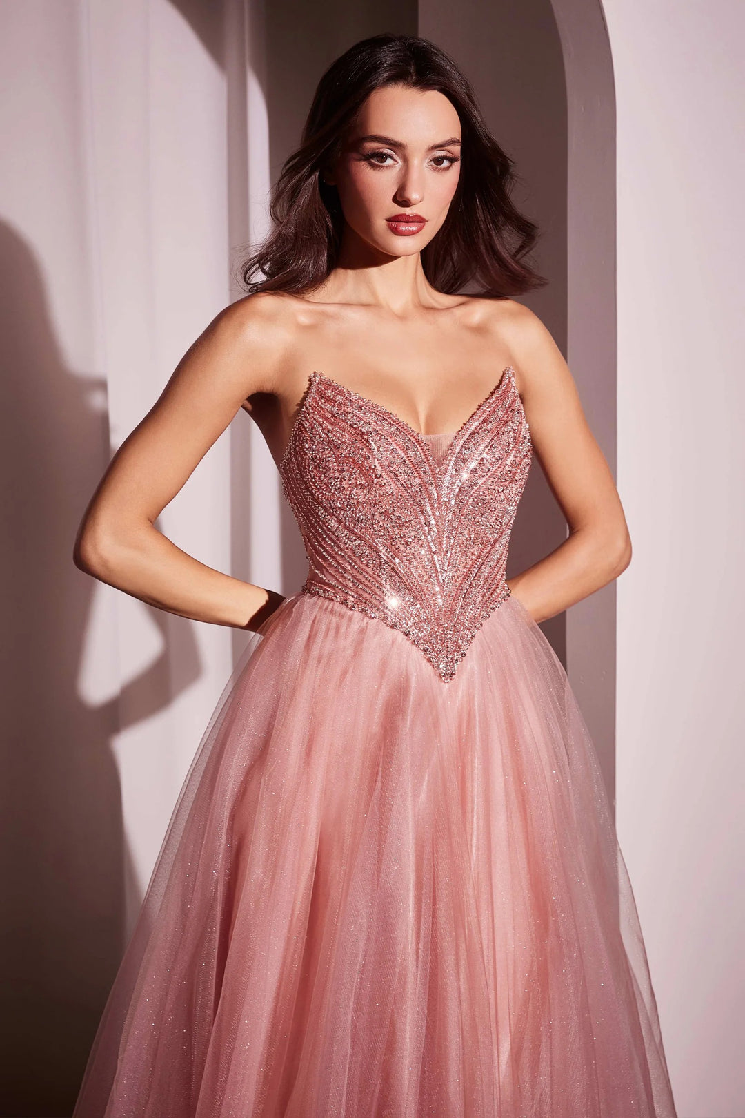 Lumidress Strapless Illusion Sweetheart Bodice Glitter Tulle A-Line Gown