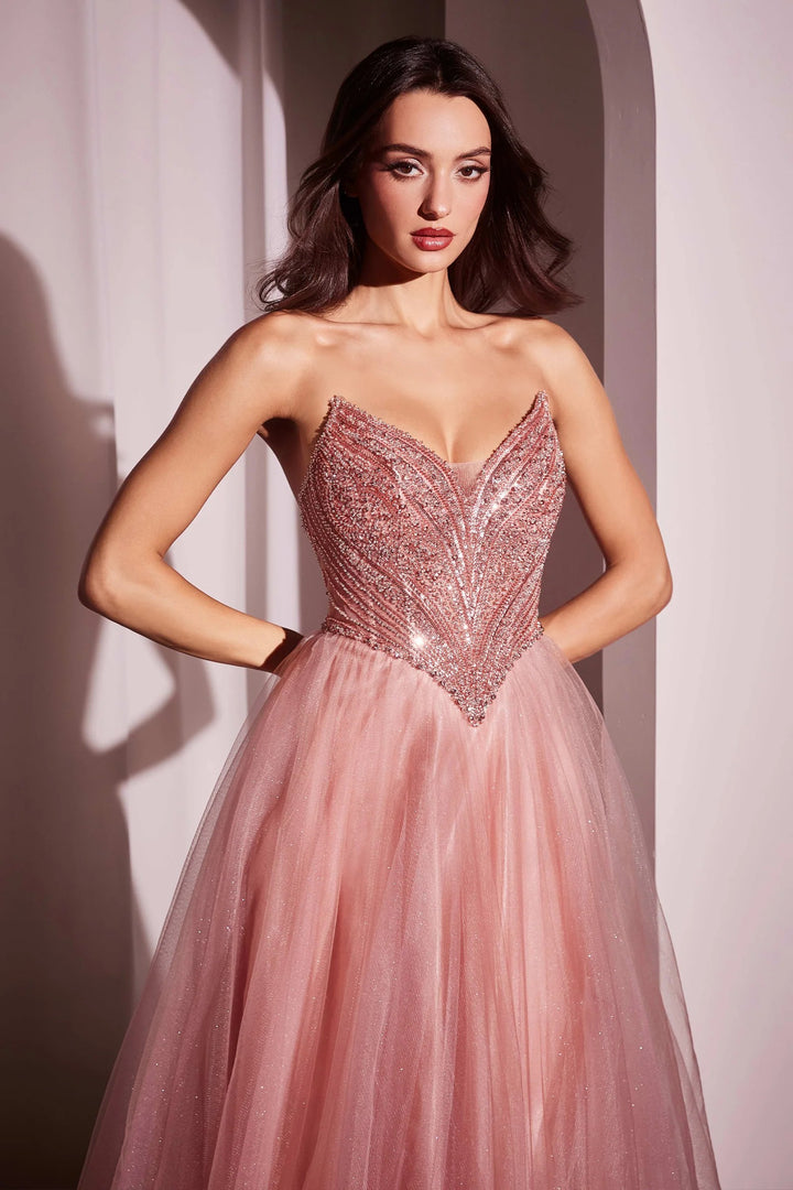 Lumidress Strapless Illusion Sweetheart Bodice Glitter Tulle A-Line Gown