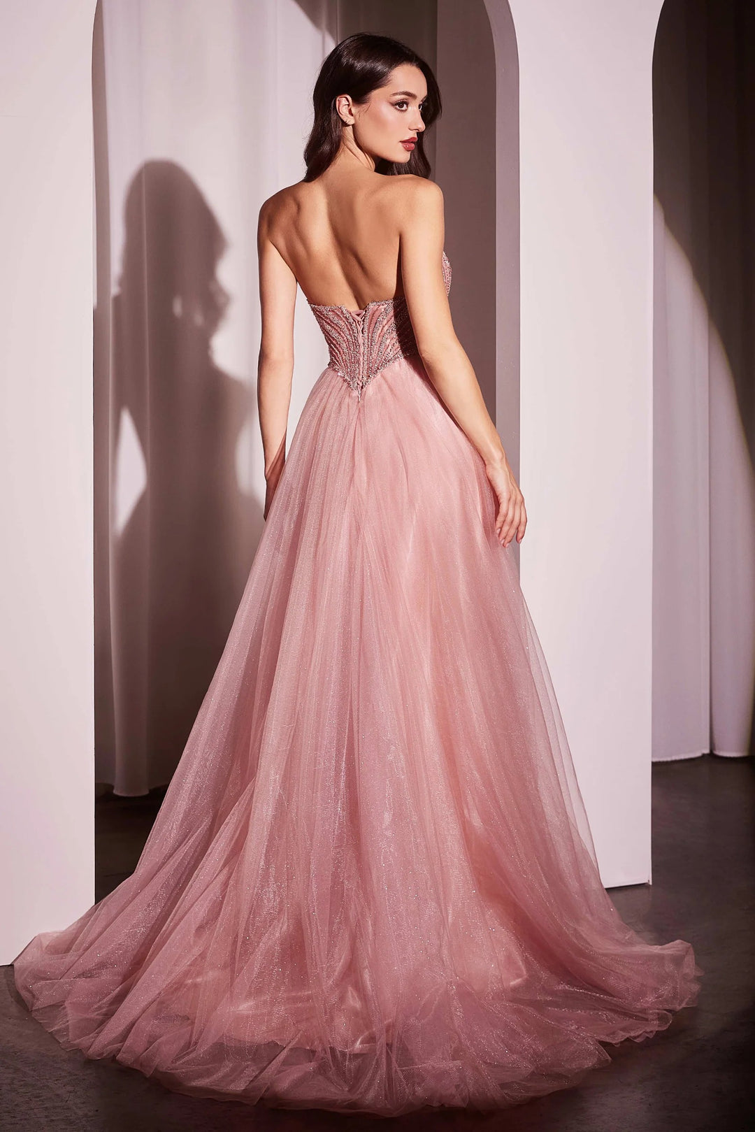 Lumidress Strapless Illusion Sweetheart Bodice Glitter Tulle A-Line Gown