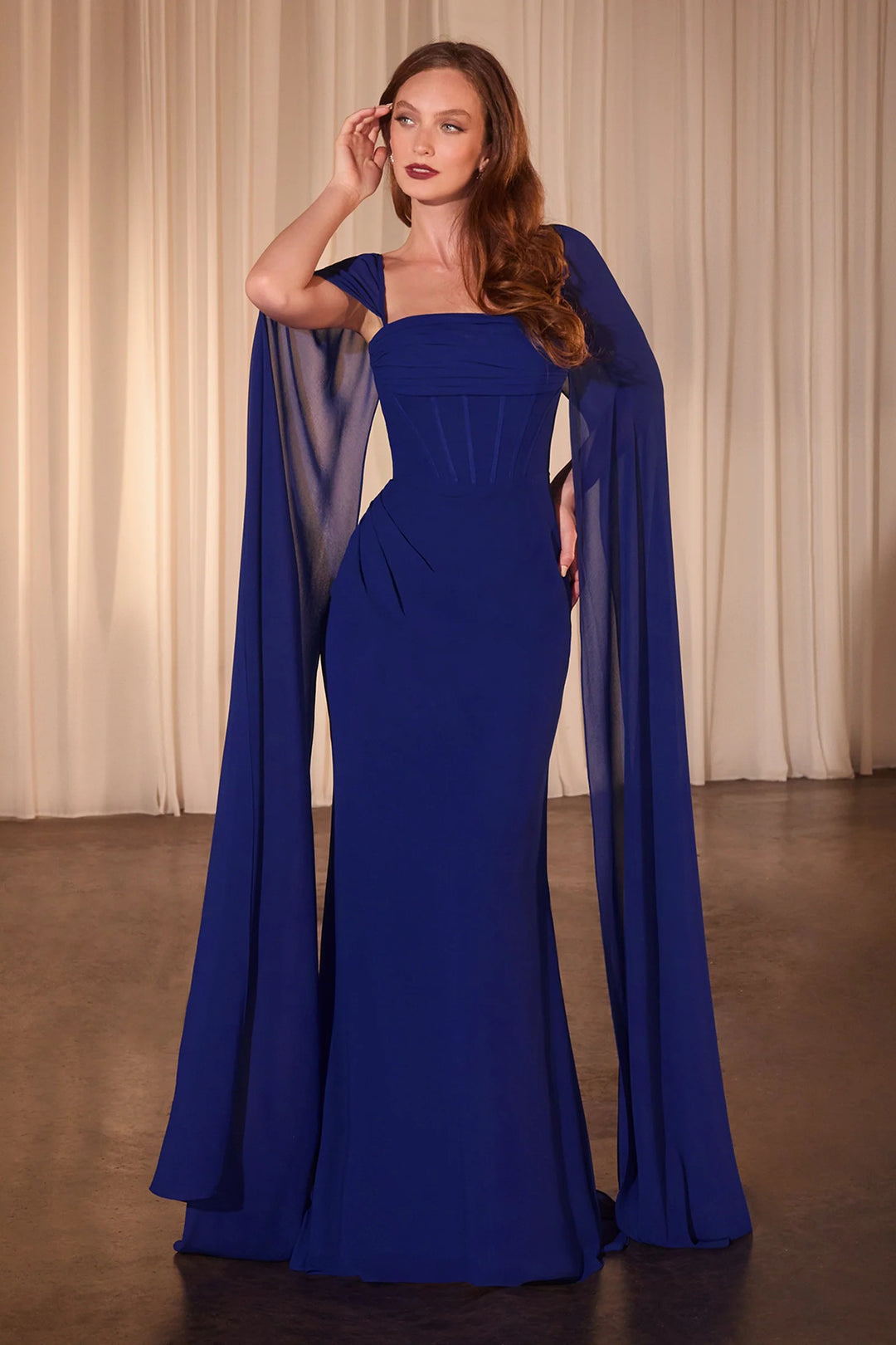 Lumidress Chiffon Cape Sleeve Sheath/Column Floor-Length Wedding Guest Dress