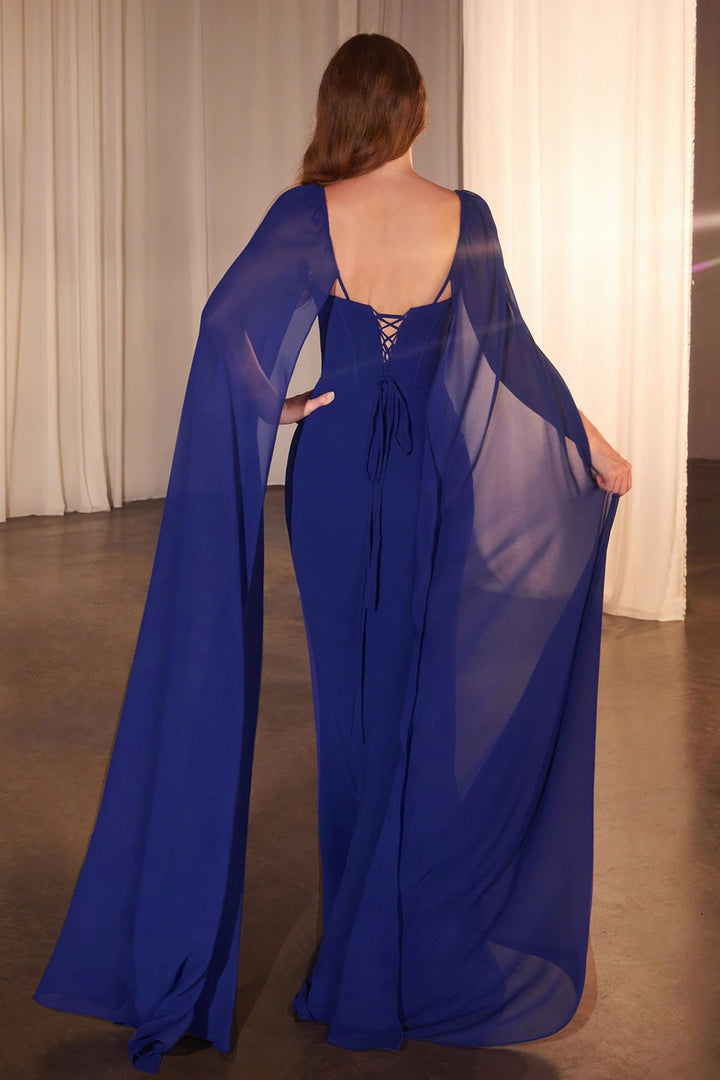 Lumidress Chiffon Cape Sleeve Sheath/Column Floor-Length Wedding Guest Dress