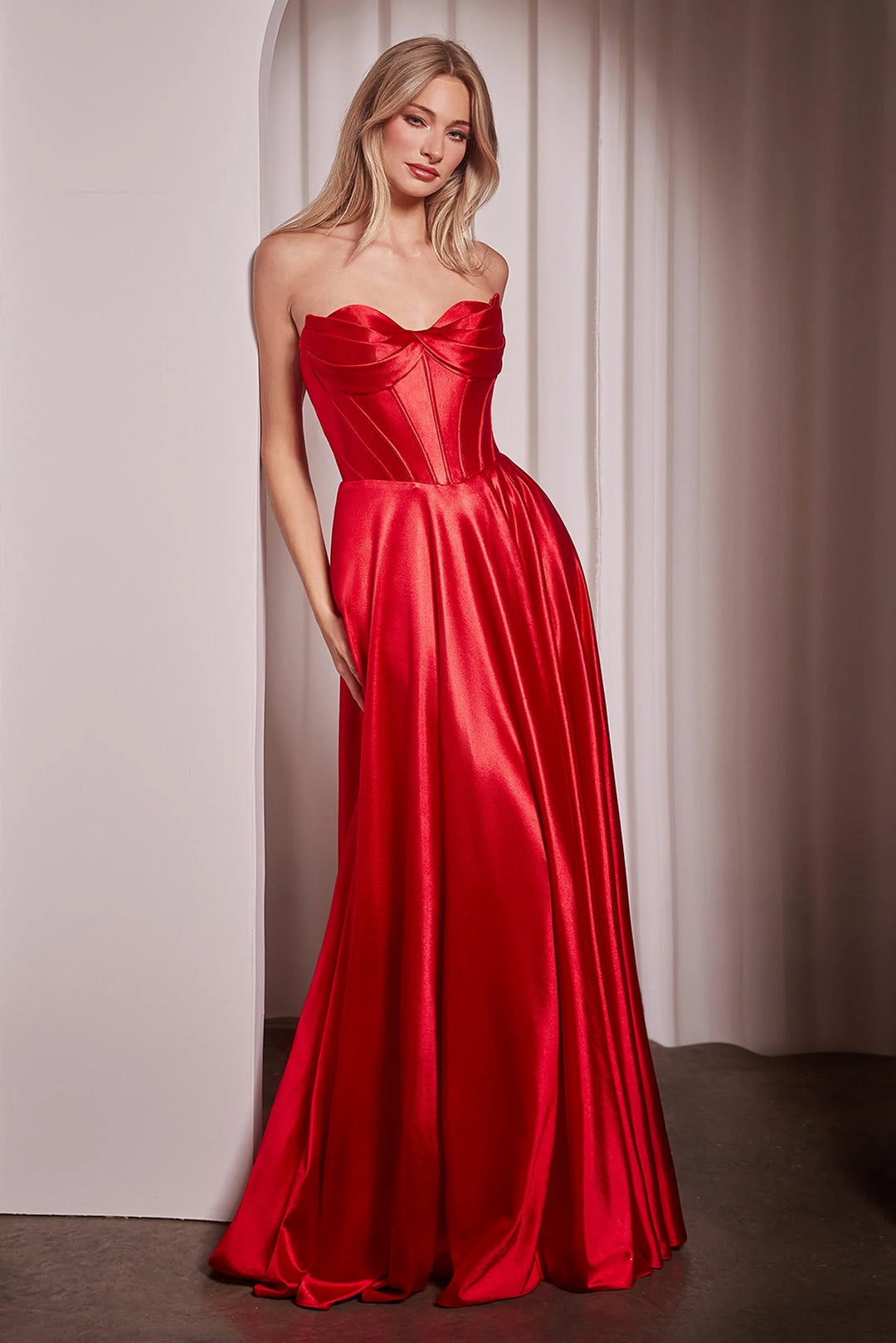 Lumidress Corset-Bodice Satin Strapless A-Line Slit Gown